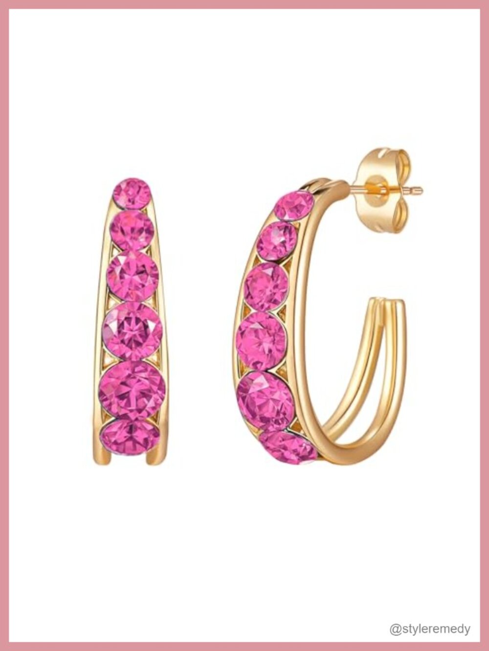 Chunky 14k Gold Plated Austrian Crystal Half Hoop Earrings Women